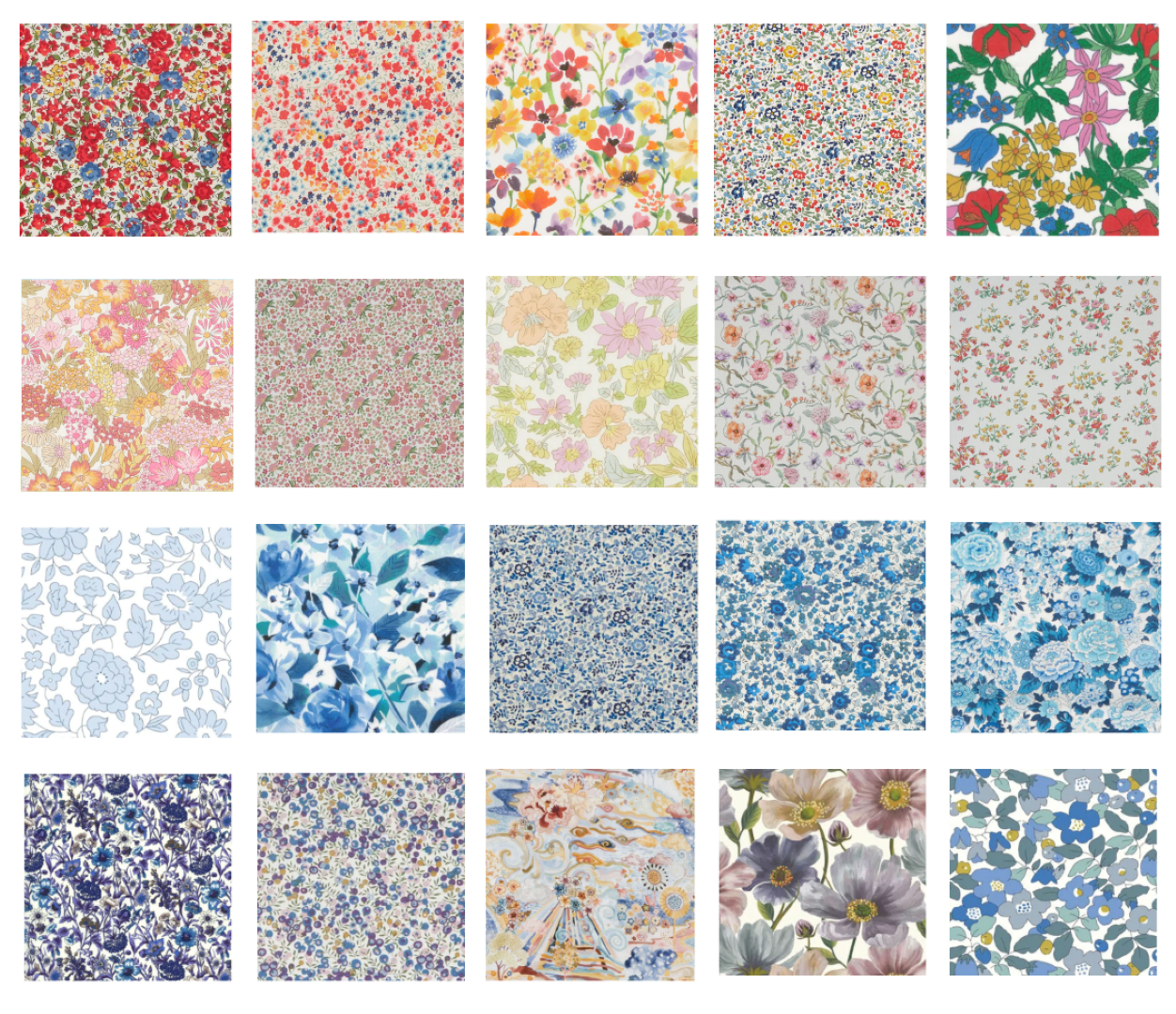 Liberty Tana lawn 20, 5" x 6" - 12cm x 15cm cotton fabric Pack P2