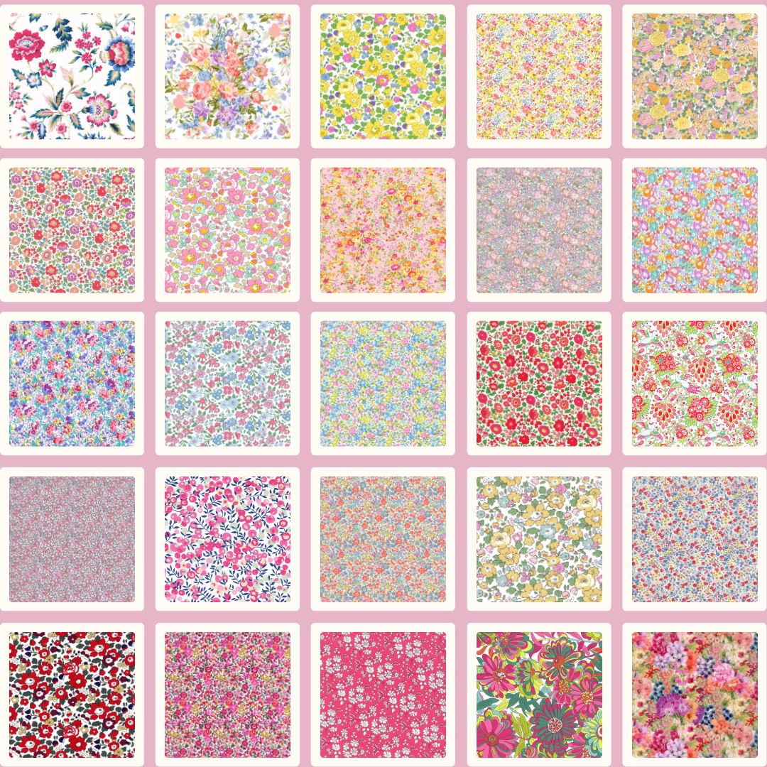 Liberty Tana lawn 50, 2.5" squares small florals pinks cotton fabric Pack 15