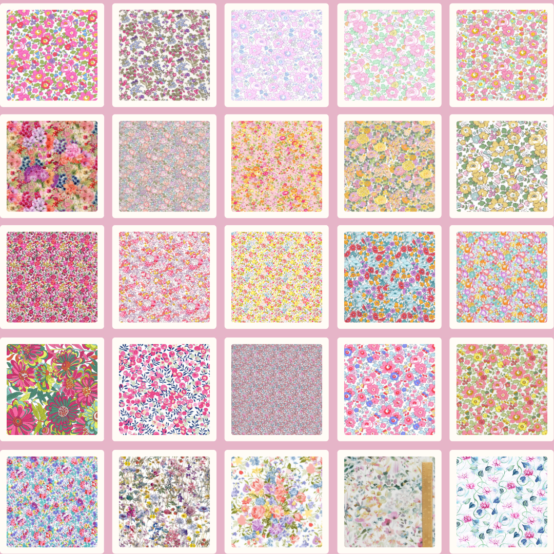 Liberty Tana lawn 50, 2.5" squares small florals pinks cotton fabric Pack 17
