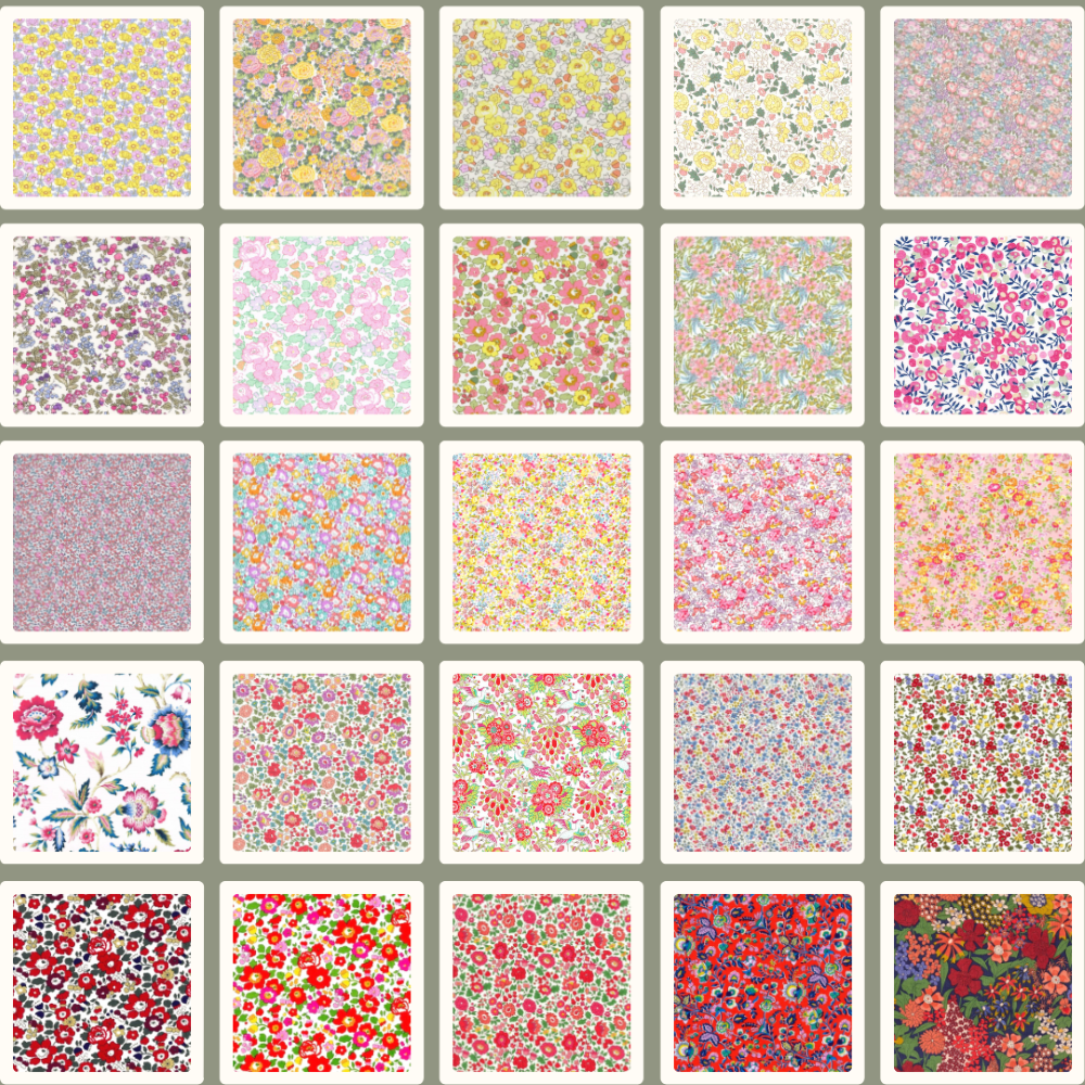 Liberty Tana lawn 50, 2.5" squares small florals yellow pink cotton fabric Pack 22