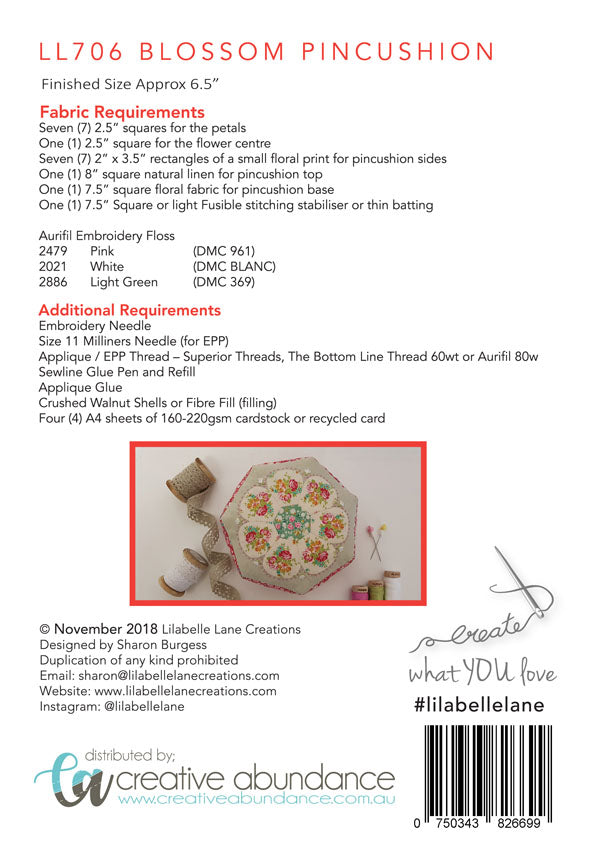 Blossom pincushion English Paper Piecing Creative Card Lilabelle Lane pattern