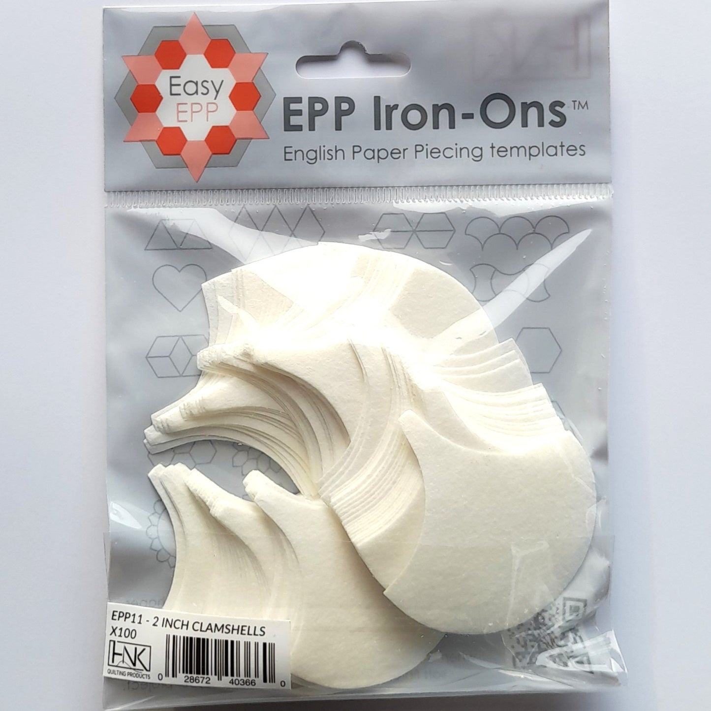 Clamshells 2", 100 fusible iron on papers for EPP English Paper Piecing Hugs n Kisses