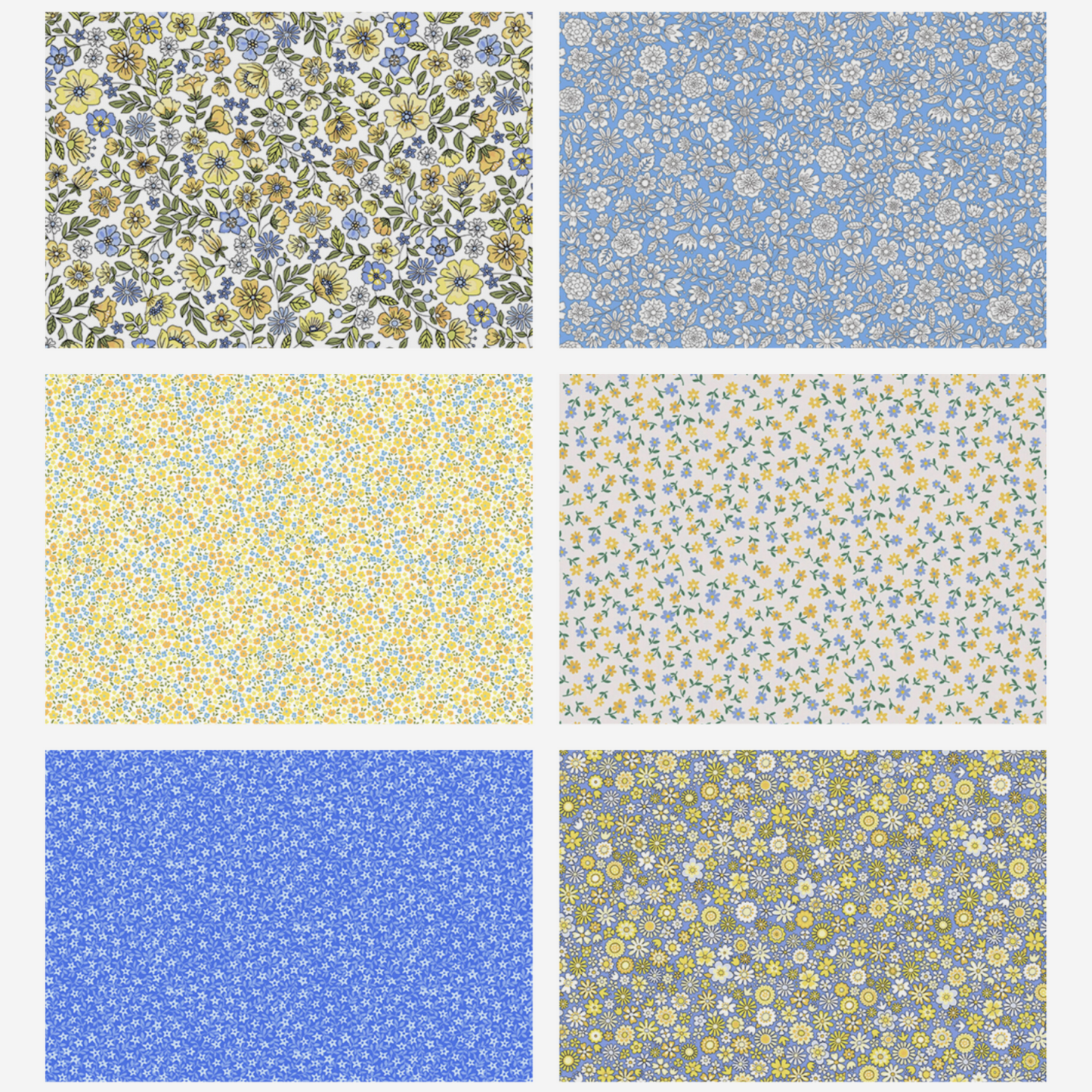 Country Cuttings florals yellow blue bundle - 6 Fat Quarters cotton quilt fabric by Makower UK