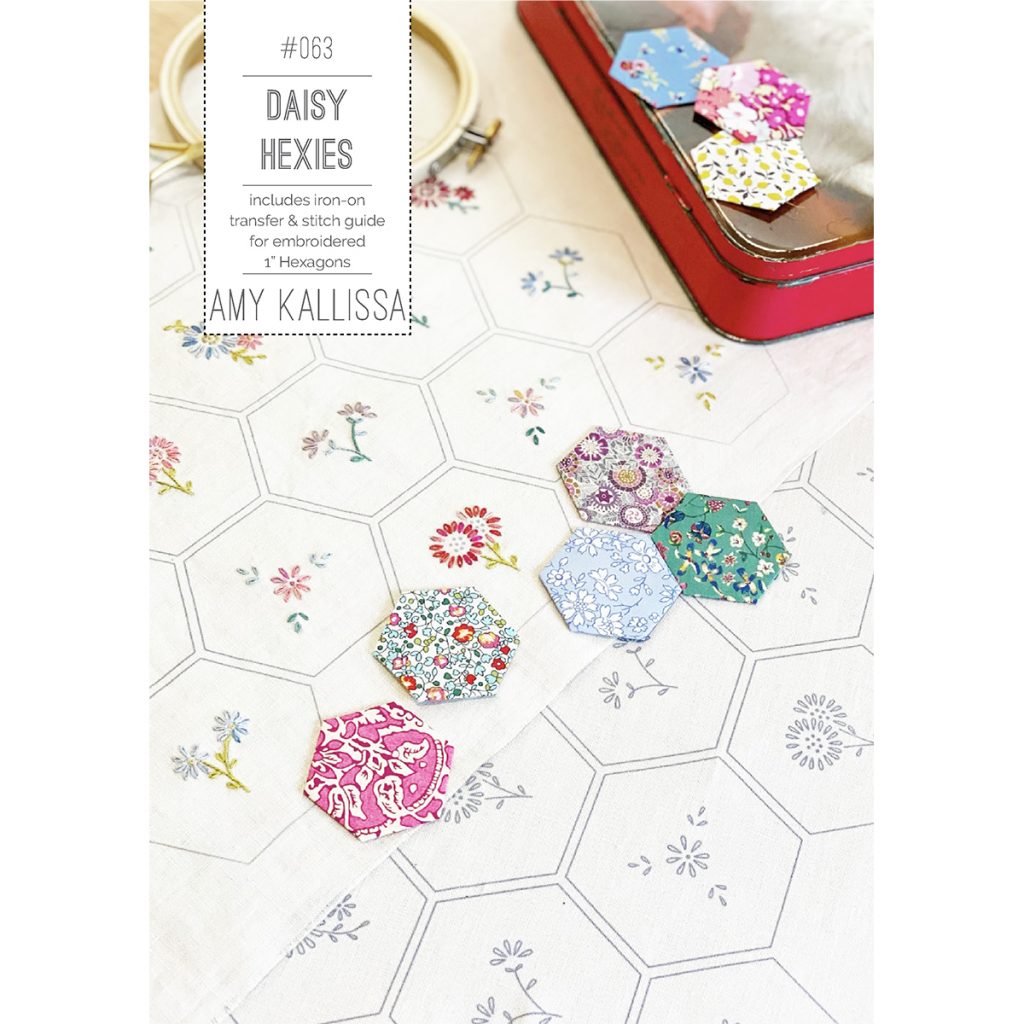 Daisy Hexies iron-on floral embroidery designs, stitch guide paper pattern - Amy Kallissa