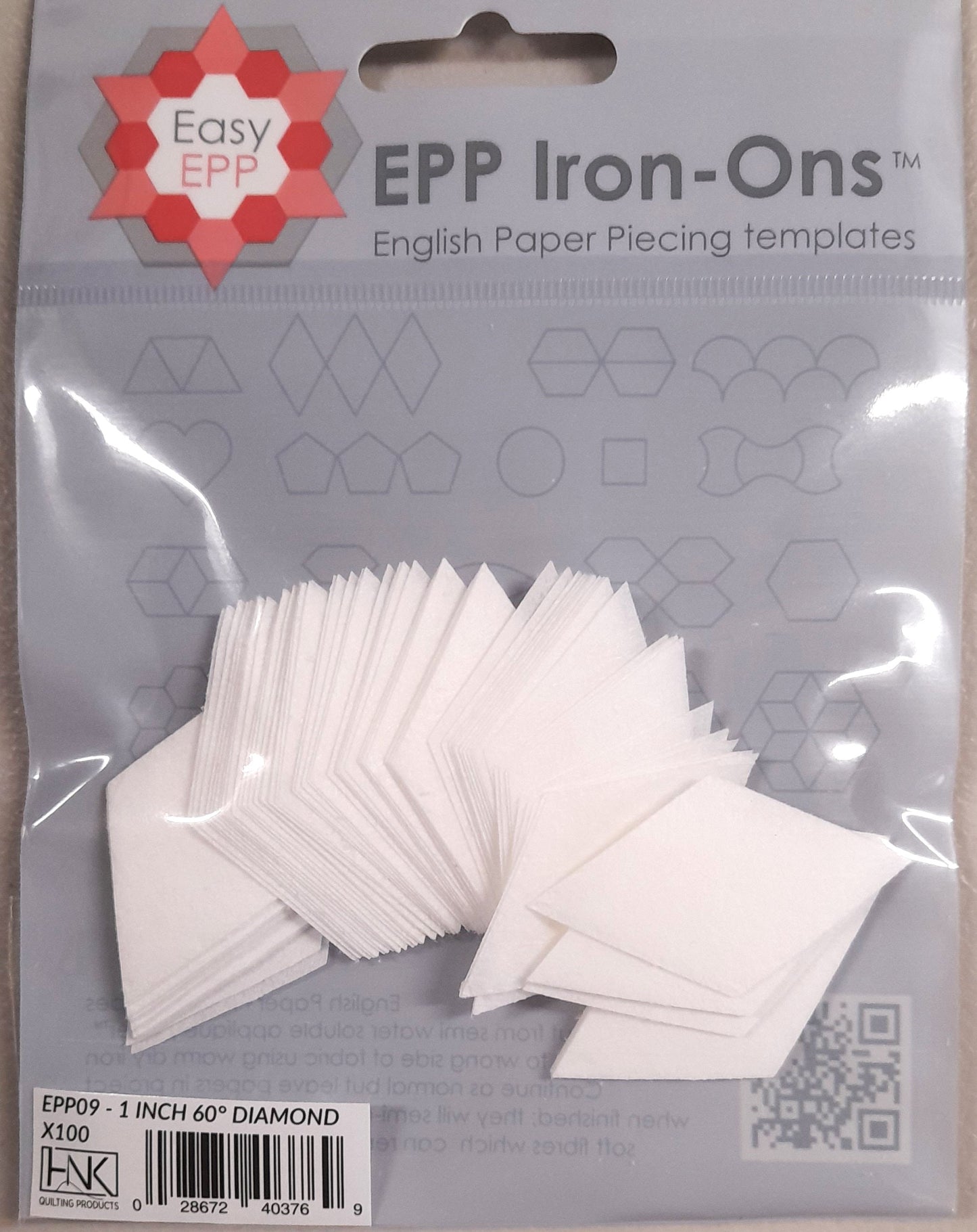 Diamonds 1" 6 pointed star, 100 fusible iron on papers for EPP English Paper Piecing Hugs n Kisses