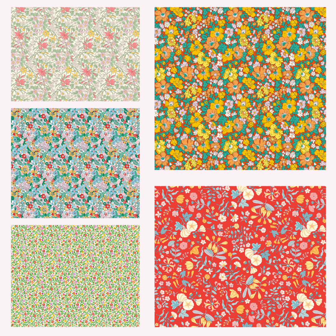 Everlasting Collection Liberty Lasenby 5 Fat Quarters 50cm x 55cm (20 x 22") cotton quilt fabric Pack C
