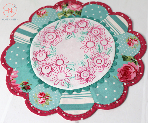 Hahndorf Happenstance EPP embroidery Hugs 'N Kisses paper pattern with fusible papers