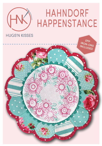 Hahndorf Happenstance EPP embroidery Hugs 'N Kisses paper pattern with fusible papers