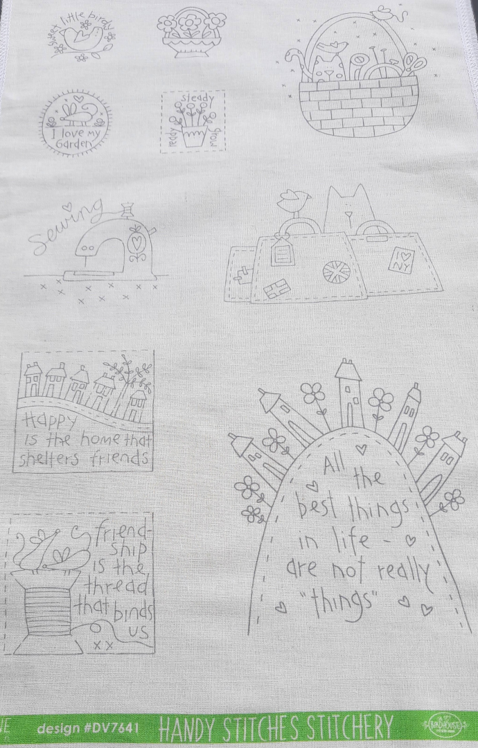 Handy Stitches 29 pre-printed stitcheries cotton linen fabric panel The Birdhouse designs