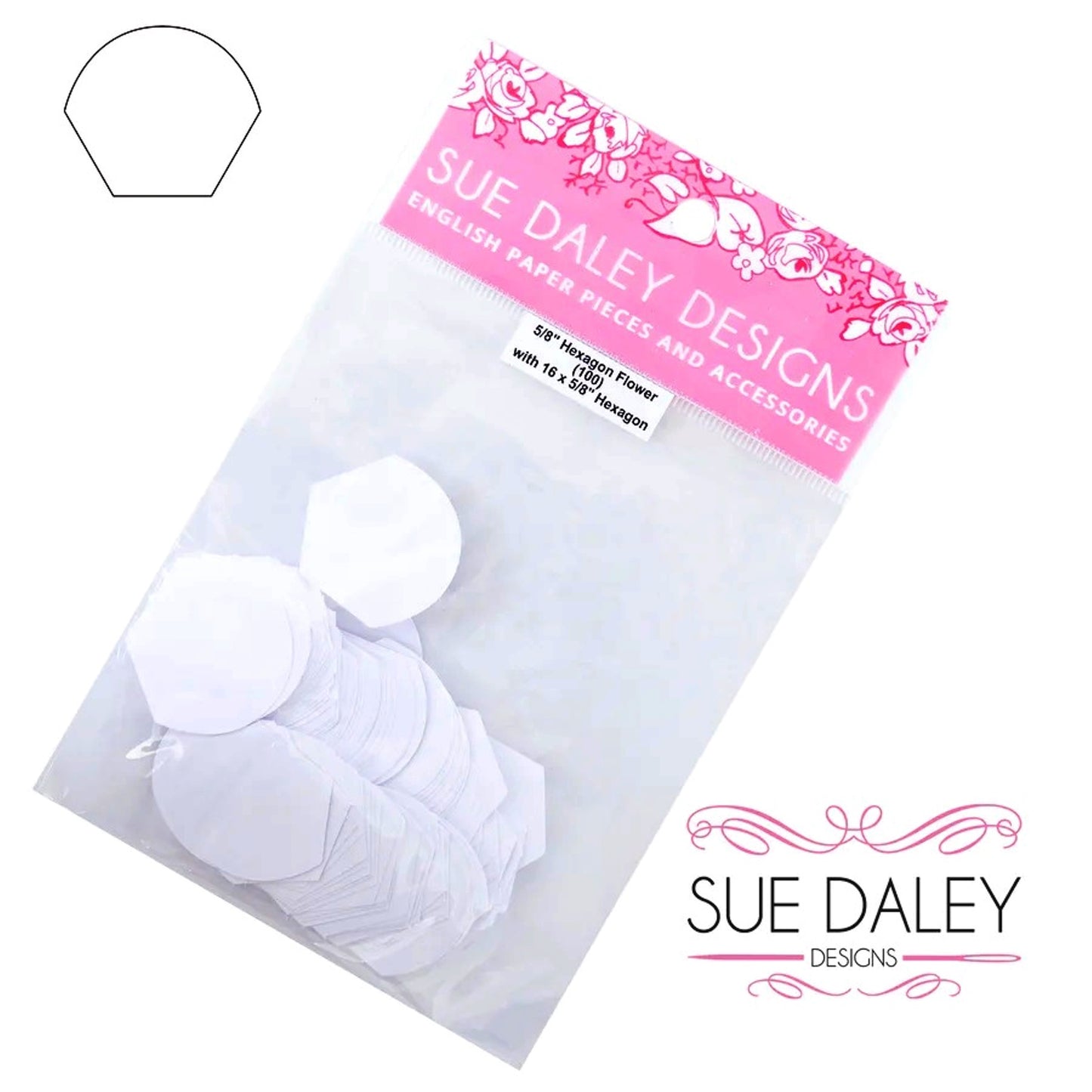 Hexagon Flower Petal papers 5/8" for English Paper Piecing EPP Sue Daley Designs