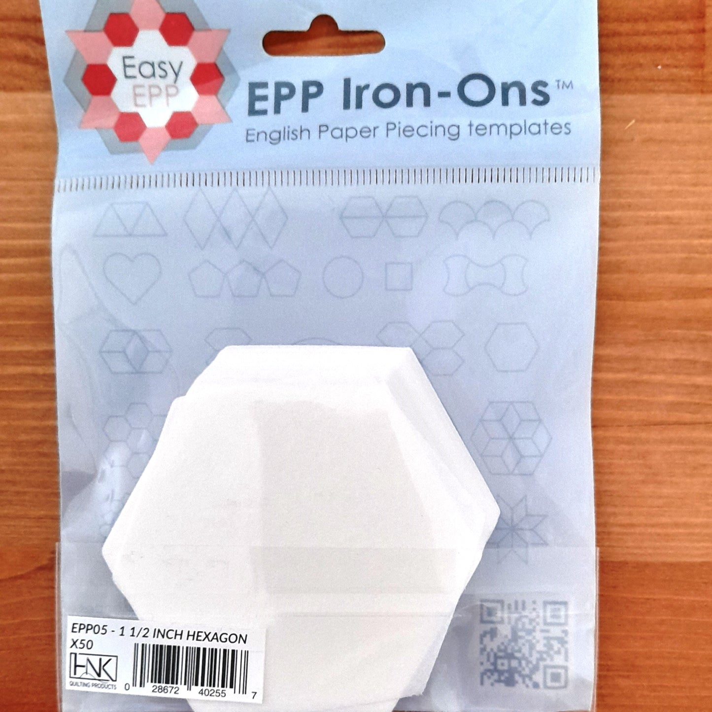 Hexagons 1 & 1/2", 50 fusible iron on papers for EPP English Paper Piecing Hugs n Kisses