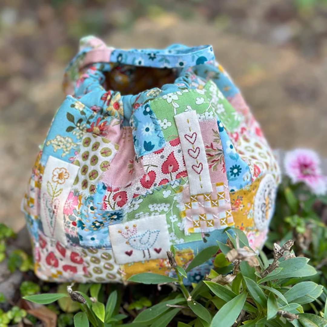 Little Bitty Boho drawstring bag preprinted embroidery The Birdhouse pattern