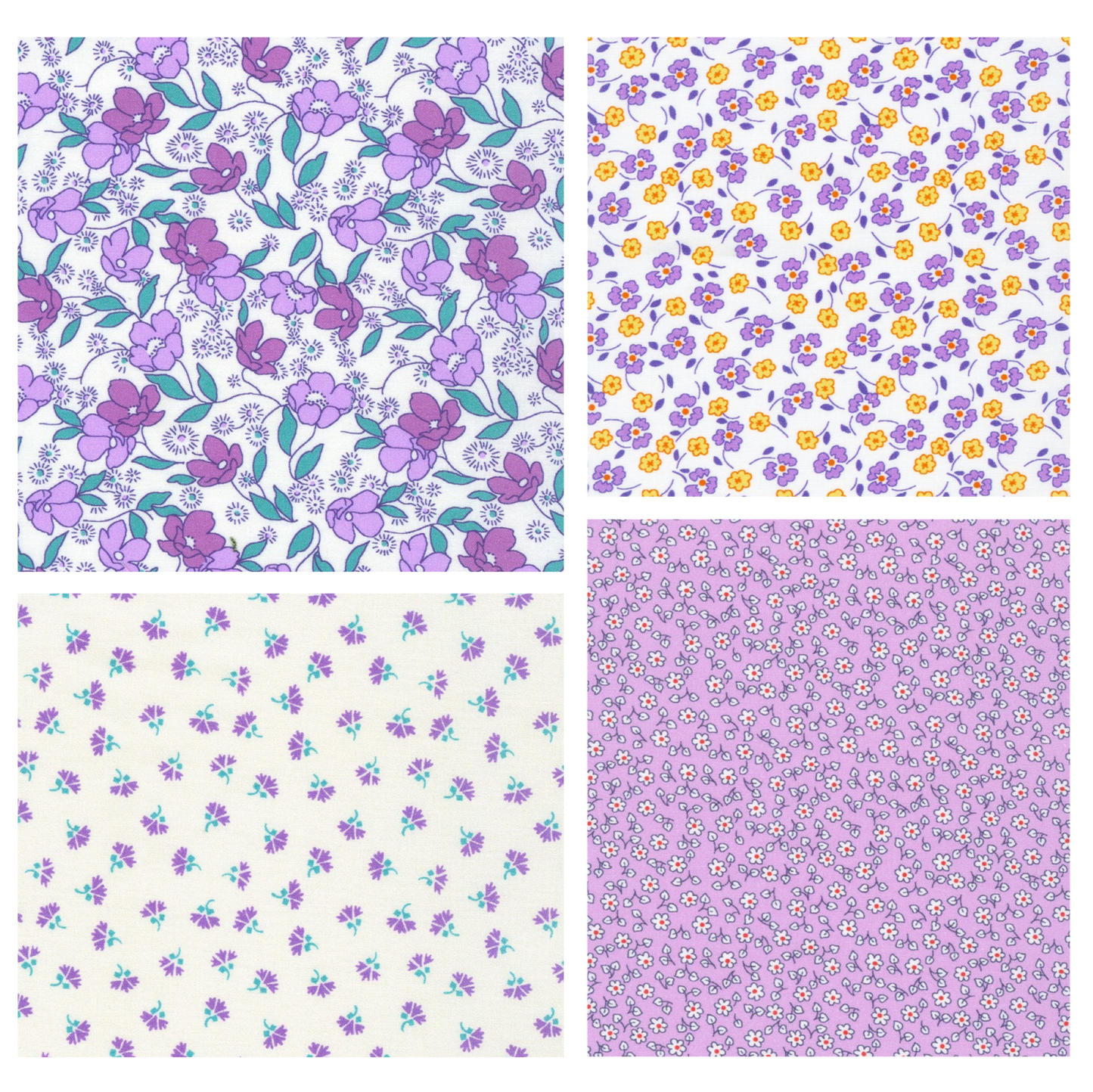 Little Blossoms Debbie Beaves 1930's reproduction bundle - 4 purple Fat 16ths Kaufman cotton quilt fabric