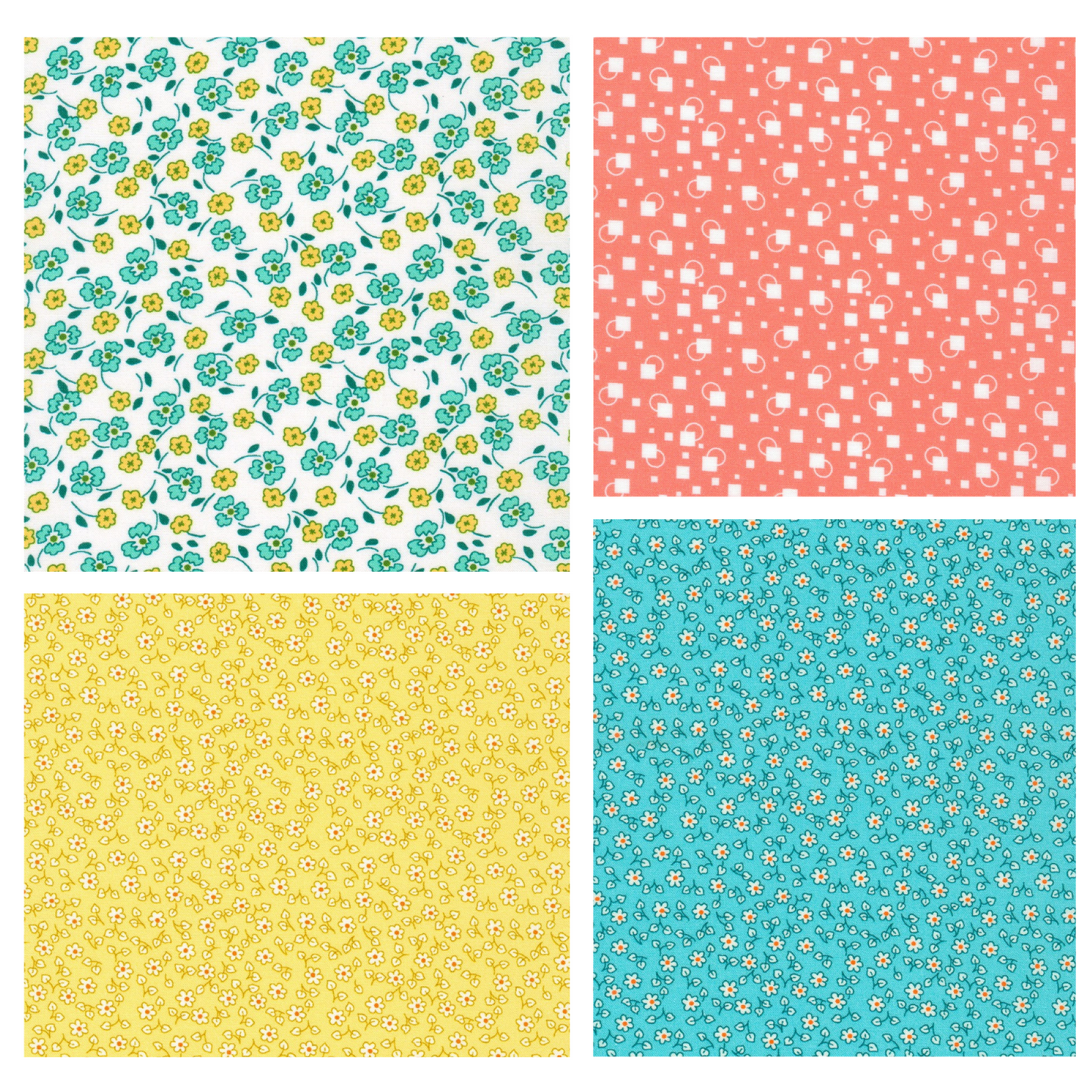 Little Blossoms Debbie Beaves 1930's reproduction bundle - 4 teal yellow Fat Eighths Kaufman cotton quilt fabric