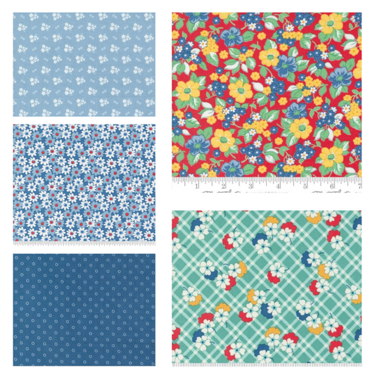 Moda 30s Playtime 5 Fat 16ths 25cm x 26cm (10 x 10.5") cotton quilt fabric Blue