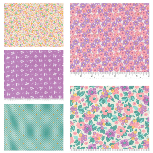 Moda 30s Playtime 5 Fat Eighths 25cm x 55cm (10 x 22") cotton quilt fabric Lilac