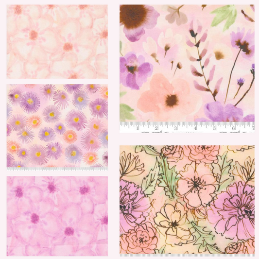 Moda Blooming Lovely 5 Fat Eighths 25cm x 55cm (10" x 22") cotton quilt fabric