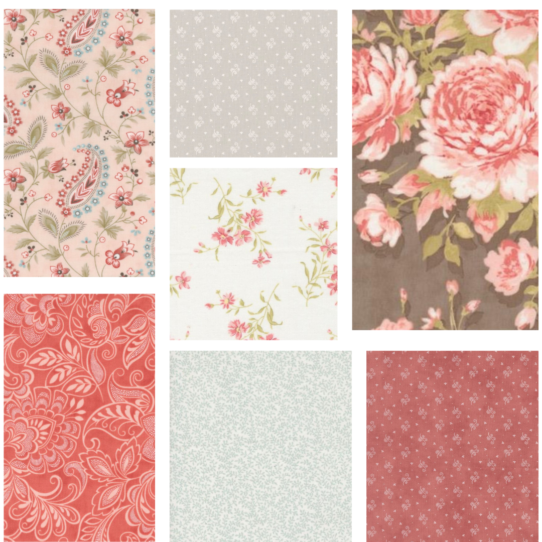 Moda Muse 3 Sisters 7 Fat 16ths 22cm x 26cm (9" x 11") cotton quilt fabric Pack B