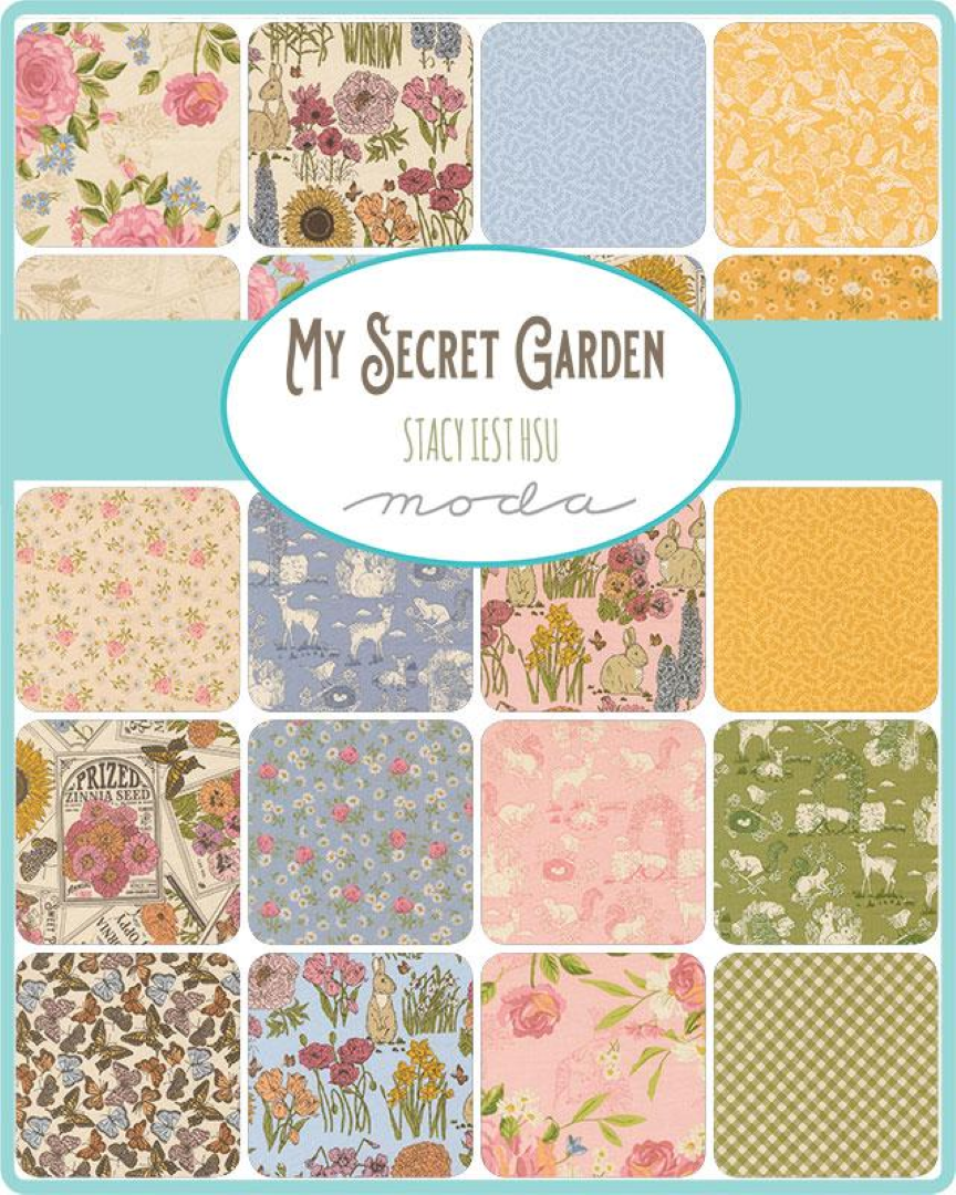 Moda My Secret Garden - Stacey Iest Hsu 42, 5" Charm Squares precut cotton quilt fabric