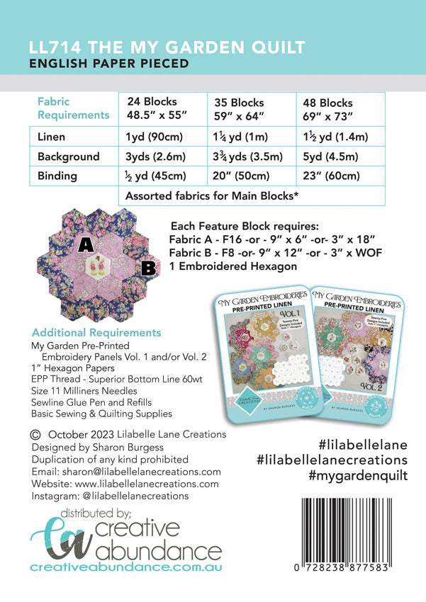 My Garden Quilt English Paper Piecing, Embroidery Lillabelle Lane Creative Card pattern