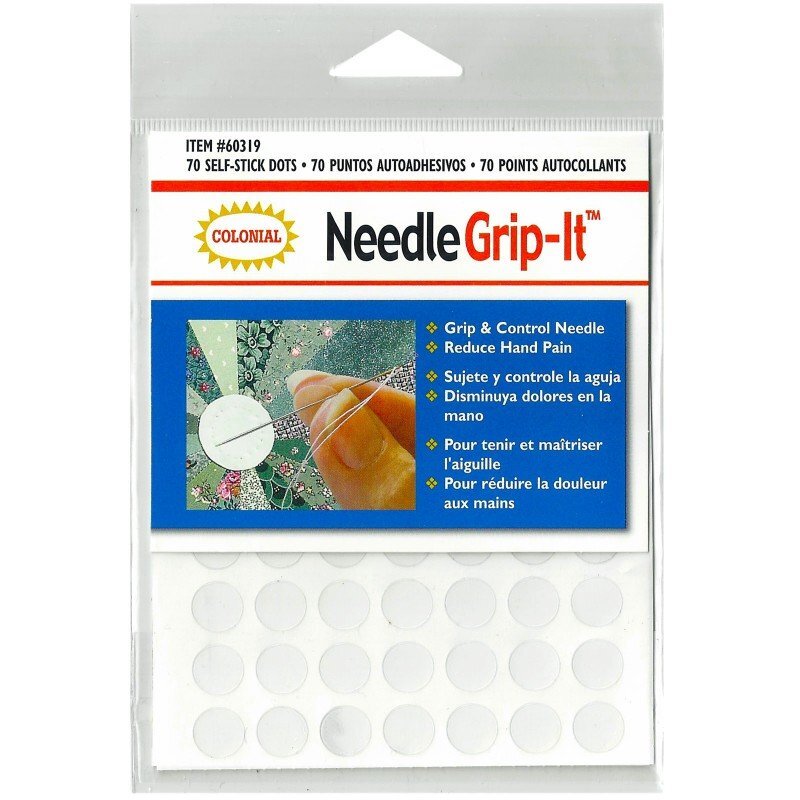 Needle Grip It - flexible, self-adhesive finger dots for easier to use sewing, embroidery needles