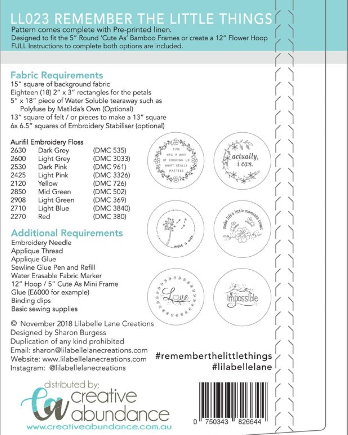 Remember the Little Things pre-printed embroidery linen Lillabelle Lane pattern