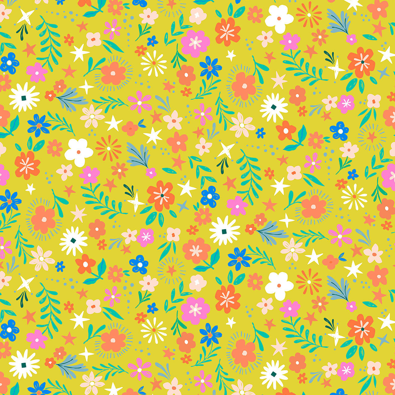 Songbird birds flowers lime yellow Dashwood cotton quilt fabric