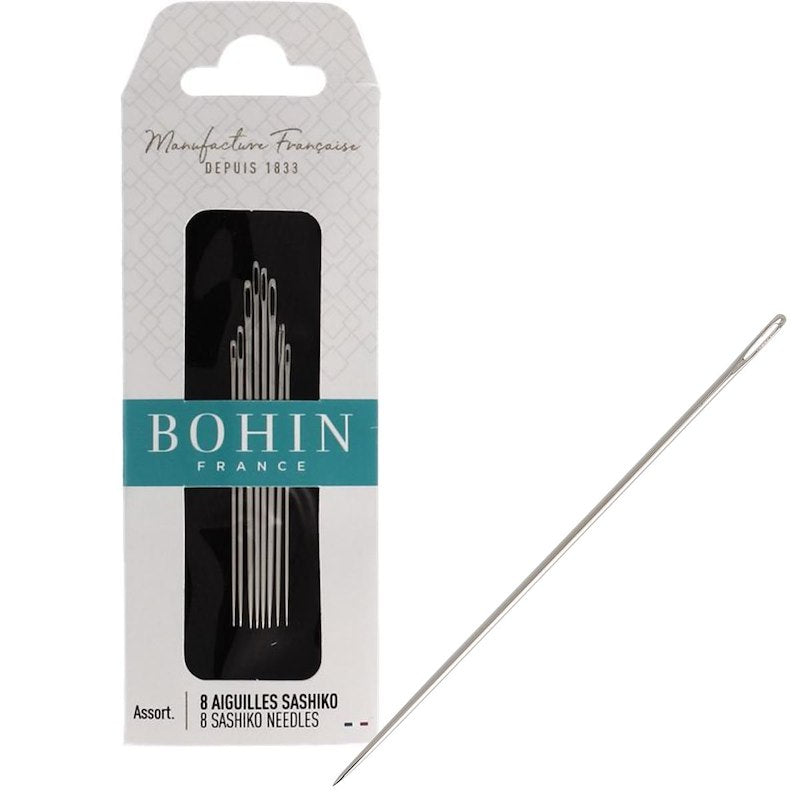 Bohin Sashiko Needles long sharp tipped, assorted sizes No 3/5 pack of 8