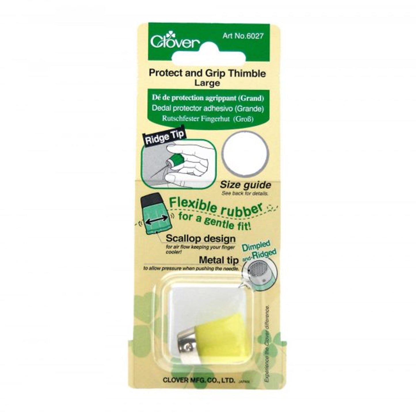 Clover Thimble Protect & Grip flexible rubber metal tip - large