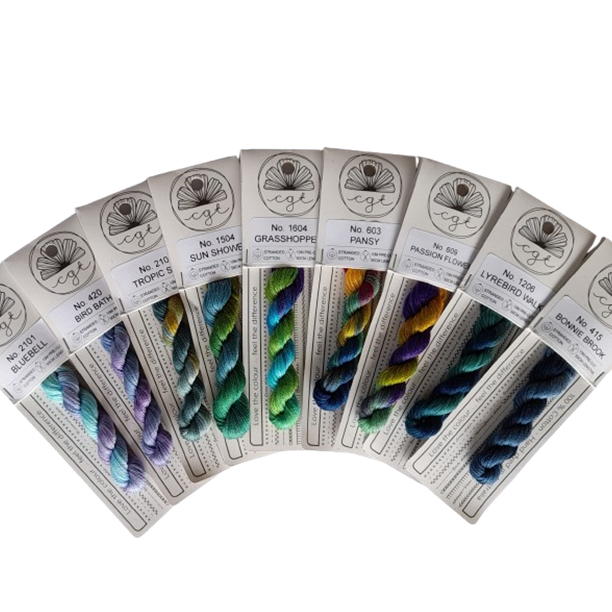 Embroidery Threads - Various Blue/Green shades Stranded Cottage Garden Thread