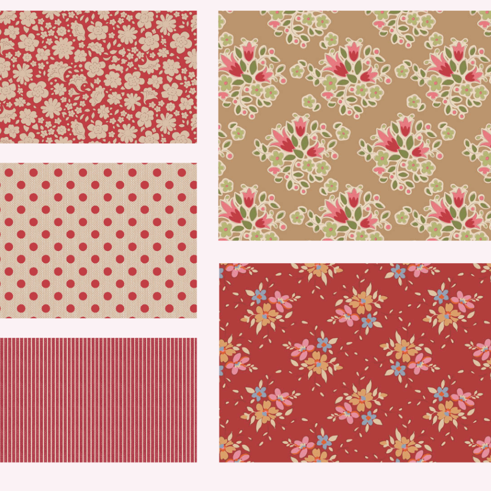 Tilda Creating Memories Winter red 5 Fat Eighths cotton quilt fabric - Pack A