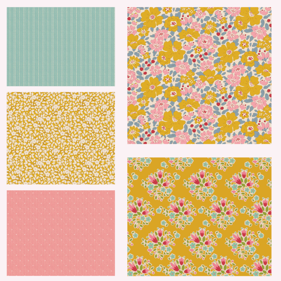 Tilda Creating Memories Spring 5 Fat Eighths cotton quilt fabric - Pack C