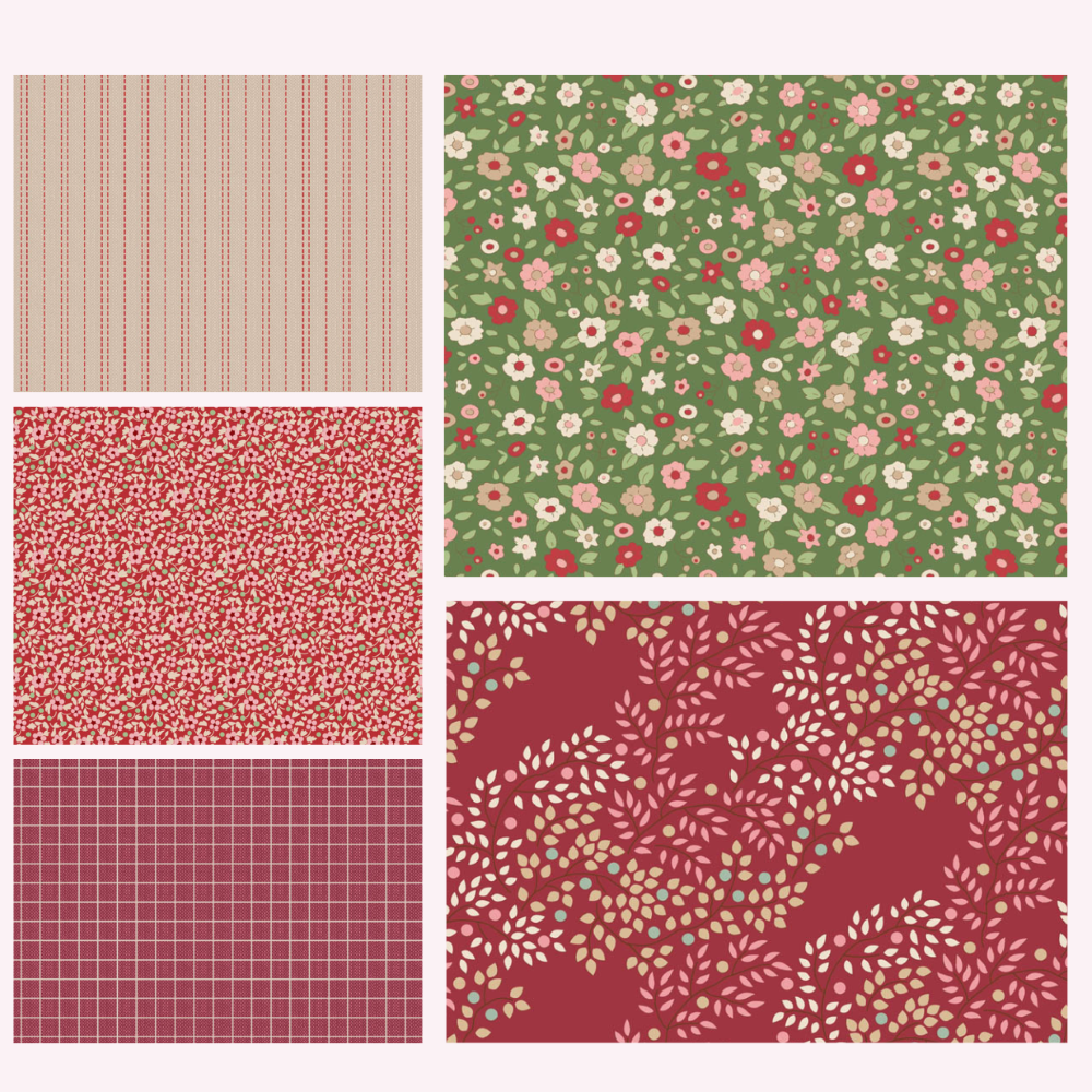 Tilda Creating Memories Winter red 5 Fat 16ths (25 x 26cm) cotton quilt fabric - Pack B