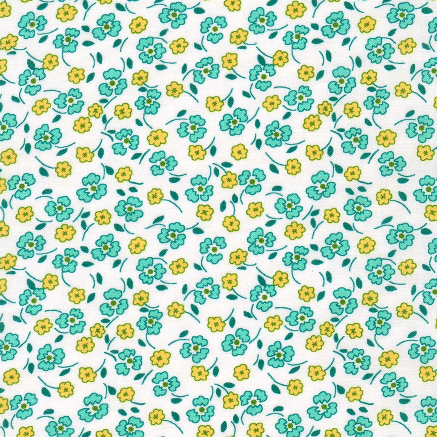Little Blossoms Debbie Beaves 1930's reproduction bundle - 4 teal yellow Fat Eighths Kaufman cotton quilt fabric