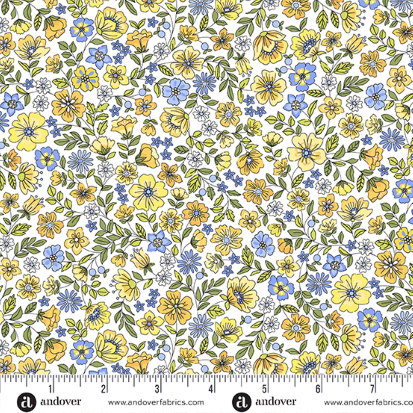 Country Cuttings florals yellow blue bundle - 6 Fat Quarters cotton quilt fabric by Makower UK