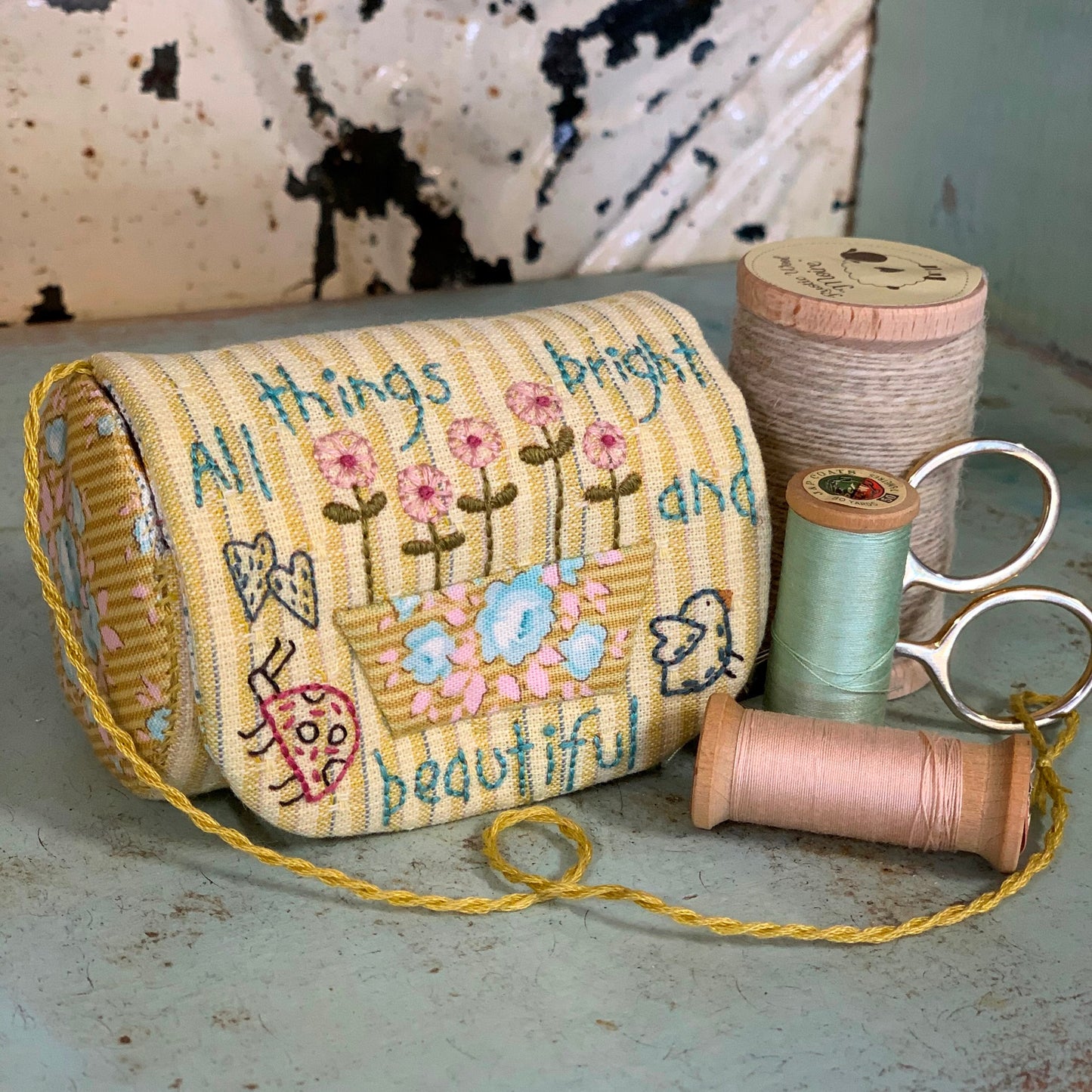 Bright & Beautiful sewing roll applique and embroidery project Birdhouse pattern