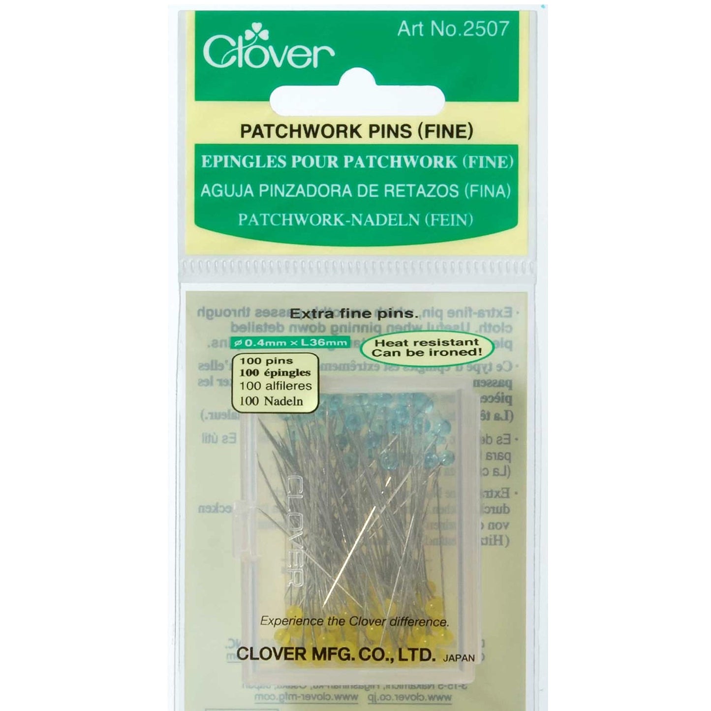 Clover glass headed patchwork pins extra fine, long suit delicate piecework