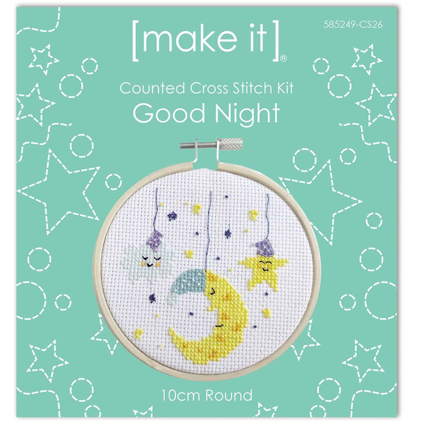 Cross stitch Goodnight with DMC threads, hoop, 14 count Aida craft kit suit beginners
