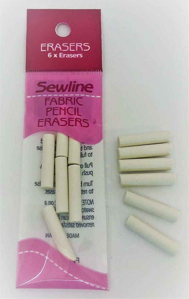 Sewline fabric pencil erasers pack of 6 refills
