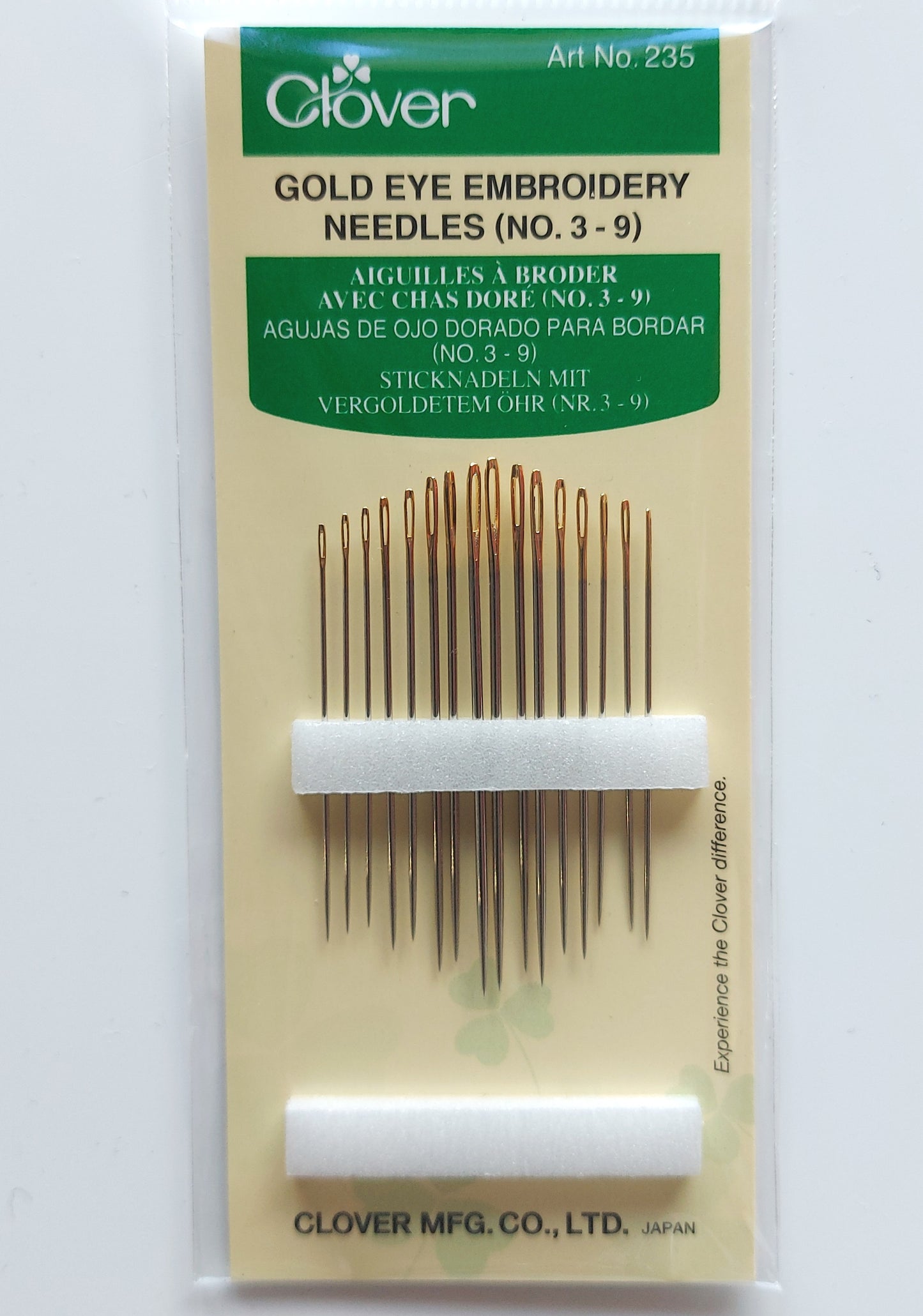 Clover gold eye embroidery needles sizes 3-9