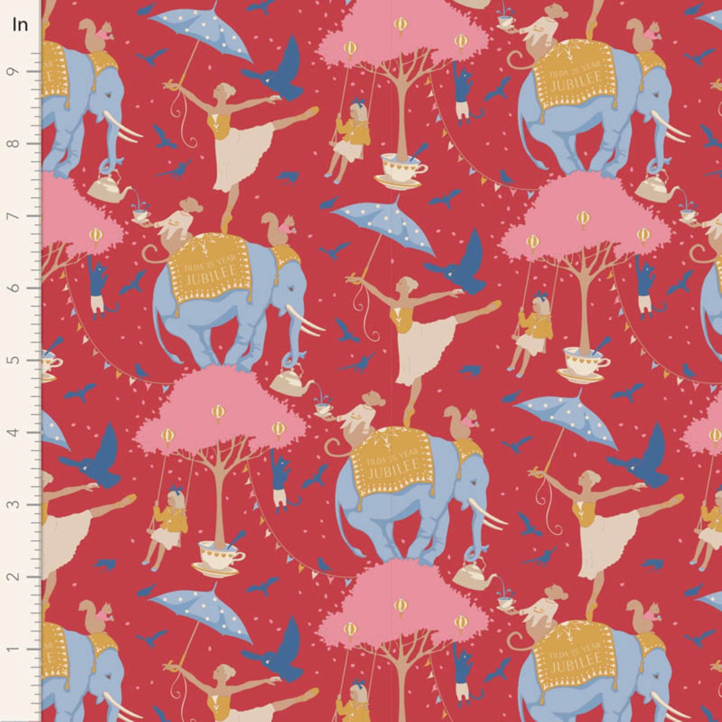 Tilda Jubilee Circus Life red elephants acrobats cotton quilt fabric by the FQ + MORE