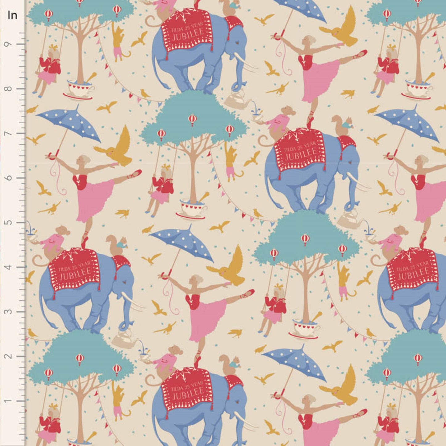 Tilda Jubilee Circus Life cream elephants acrobats floral cotton quilt fabric by the FQ + More