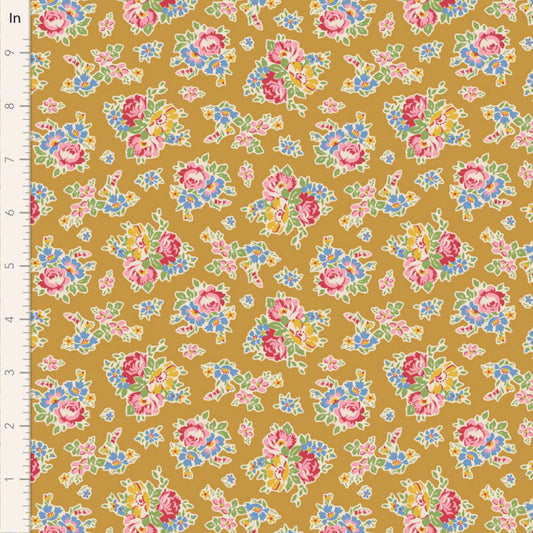 Tilda Jubilee Sue mustard floral cotton quilt fabric by the FQ + More
