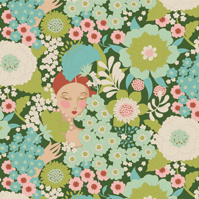 Tilda Wallflower Green bundle 5 Fat 16ths 25cm x 26cm (10 x 10.5") cotton quilt fabric