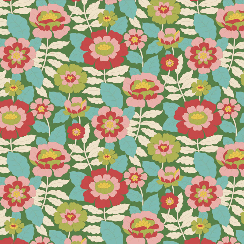 Tilda Wallflower Green bundle 5 Fat 16ths 25cm x 26cm (10 x 10.5") cotton quilt fabric