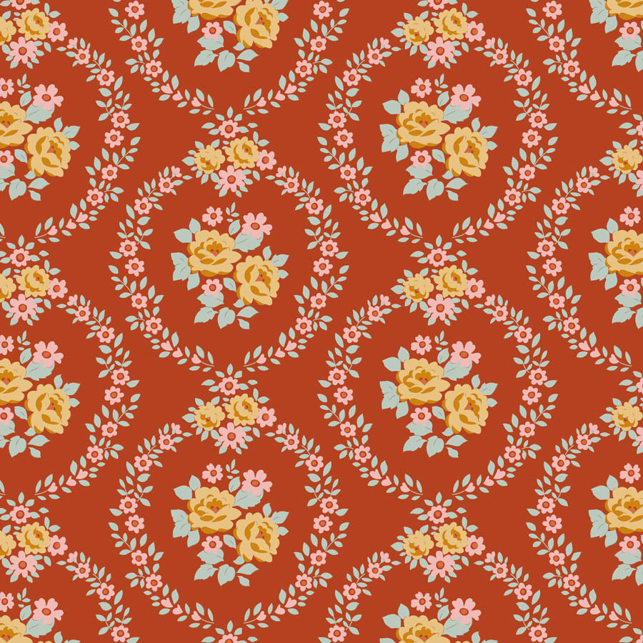 Tilda Village Life Rust bundle 9 Fat 16ths - 25cm x 26cm (10 x 10.5") cotton quilt fabric