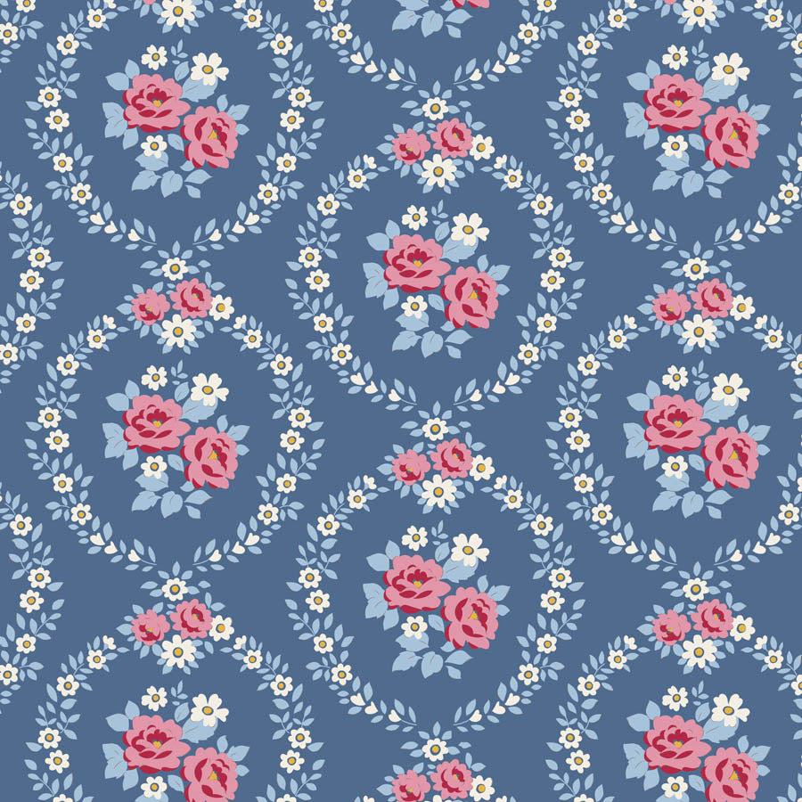 Tilda Village Life Blue bundle 8 Fat 16ths - 25cm x 26cm (10 x 10.5" cotton quilt fabric
