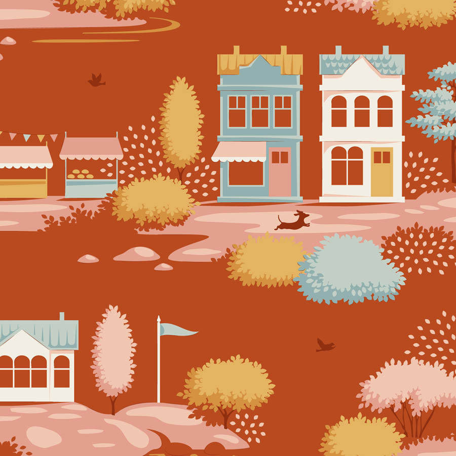 Tilda Village Life Rust bundle 9 Fat 16ths - 25cm x 26cm (10 x 10.5") cotton quilt fabric