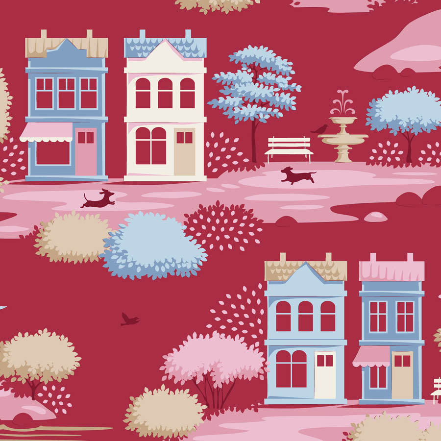 Tilda Village Life Red bundle 9 Fat 16ths - 25cm x 26cm (10" x 10.5") cotton quilt fabric
