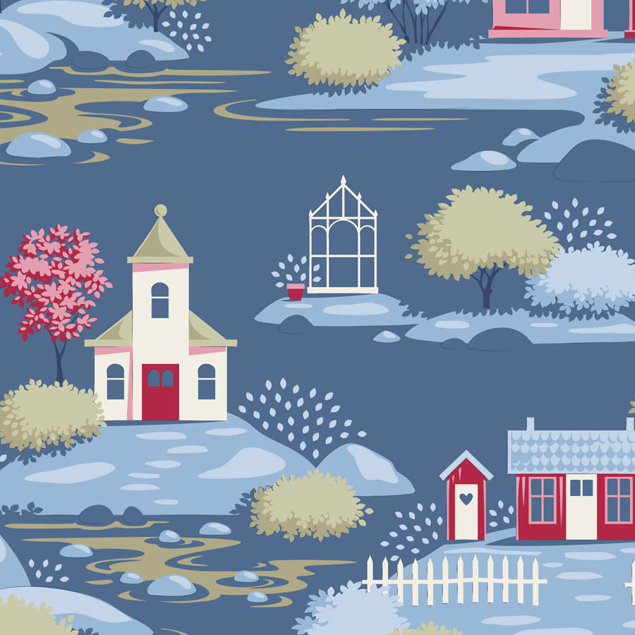 Tilda Village Life Blue bundle 8 Fat 16ths - 25cm x 26cm (10 x 10.5" cotton quilt fabric